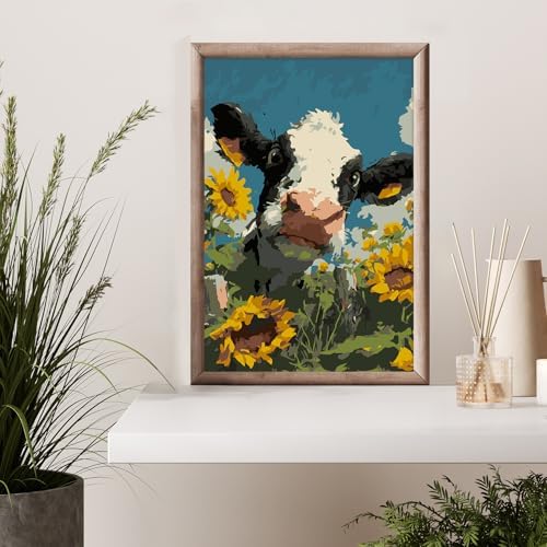 Framed Paint by Numbers Kit for Adults Beginner & Kids Ages 8-12, Funny Animal Cow Adult Paint by Number Kits on Canvas with Frame, DIY Number Painting for Adults for Home Wall Decor Gift 8 x 12 Inch - Image 2