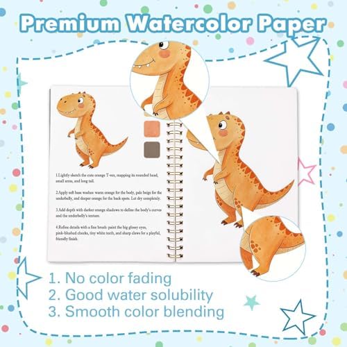 Dinosaur Pattern Watercolor Workbook,Water Coloring Book with Animal Designs on Premium Paper,12 Beginner Friendly Sketched Illustrations,Perfect for Gifting to Spark Creativity & Joy for Adults - Image 3