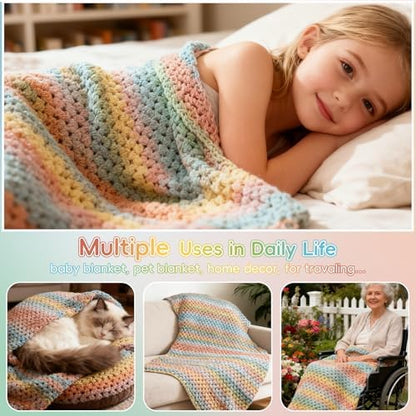 Aeelike Crochet Blanket Kit for Beginner Easy Crochet Kit, Classic Gradient - Image 5