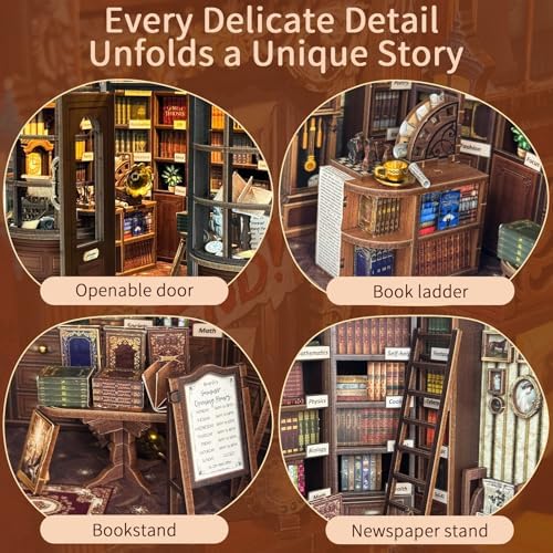BELEEV Book Nook Kit for Adult and Teens,3D Wooden Puzzle(Hoggor Bookstore) - Image 4