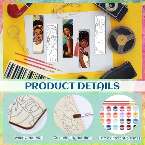 Kosiz 12 Pcs Black Women Paint by Number Kit for Adult Wood Bookmark - Image 2