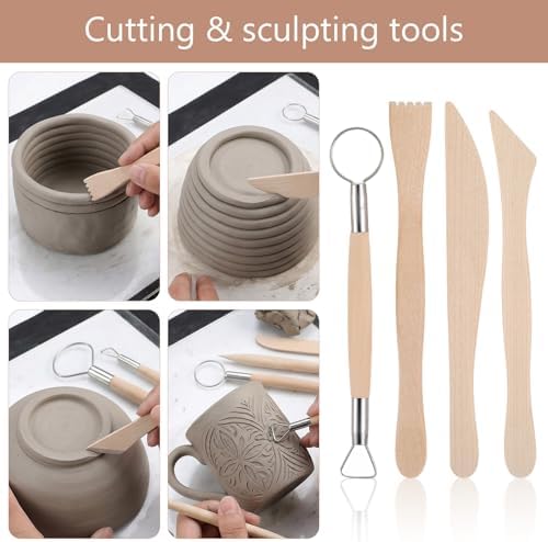 Kenaeooe 42 PCS Pottery Tools Kit Professional Clay Sculpting Tools Set with Leather Roll Bag for Polymer Clay, Ceramic, Modeling, Carving, Trimming, and Shaping for Artists and Beginners - Image 3