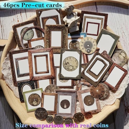 CATaireen Vintage Junk Journal Items Kit Pre Cut Paper Cards Cutout Cardstock Art Aesthetic Decor Hollow Out Craft Elements Small Embellishments Supplies for Adults Scrapbook Pack (Photo Frame Dark) - Image 2