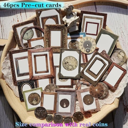 CATaireen Vintage Junk Journal Items Kit Pre Cut Paper Cards Cutout Cardstock Art Aesthetic Decor Hollow Out Craft Elements Small Embellishments Supplies for Adults Scrapbook Pack (Photo Frame Dark) - Image 2