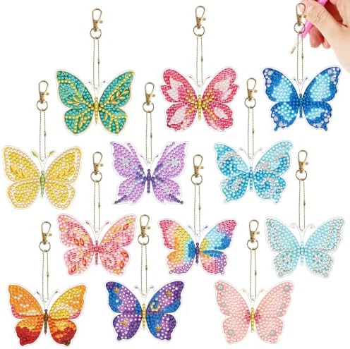 LAKEQUILL Rainbow Butterfly 12 Pcs 5D Diamond Painting Keychain Kit by Unknown