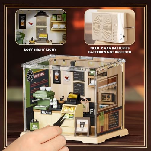 Coffee Shop Mini Model Kits with LED, Make It Miniature Cafe Store, DIY Miniature House Kit for Adults Teens and Beginners to Build, Mini Dollhouse Kits, Gift for Friends and Hobbies - Image 3