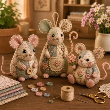 Sewing Kit for Beginners Patchwork Mouse, DIY Stuffed Animal Craft Kit with Pre-Cut Fabric, Make Your Own 3D Plush Mouse Ornament, Easy Adult Sewing Project Handmade Gift（Set A） - Image 4