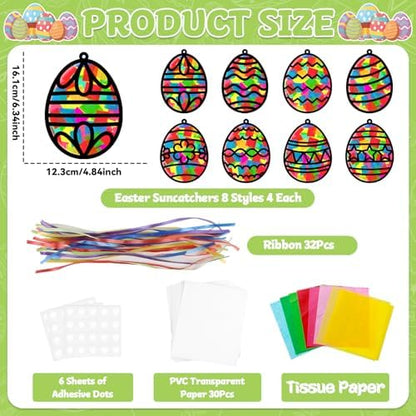 Lonfliness 32 Sets Easter Suncatchers Craft Kit DIY Egg Window Stained Glass Effect Paper Basket Style Home School Classroom Decorations Spring Art Craft Creative Games Activity Project Gift Favor - Image 2