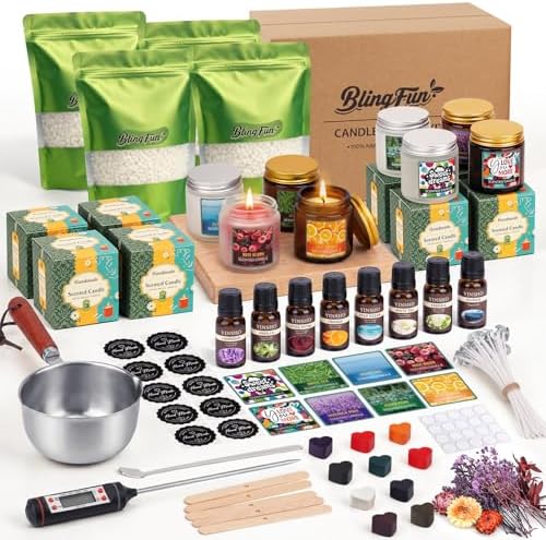 Blingfun Soy Wax for Candle Making Kit-DIY Candle Making Supplies Include Soy Wax, Candle Tins,Pouring Pot, Essential Oils, Thermometer & More, Perfect as Home Decoration by Blingfun