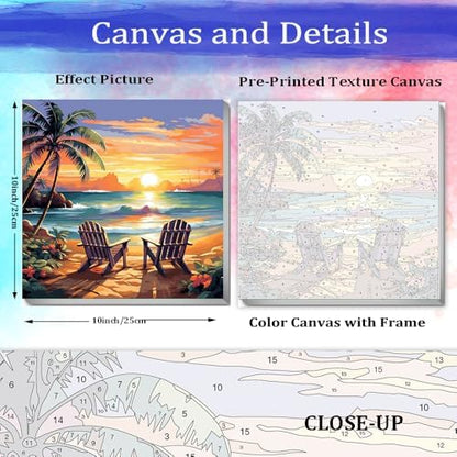 JUJUHOOD Sunset Beach Scene Framed Paint by Numbers Kit for Adults Beginner & Kids Ages 8-12, Seaside Paint by Number Without Easel, Simple Paint by Numbers for Gift Home Wall Decor (10x10Inch) - Image 3