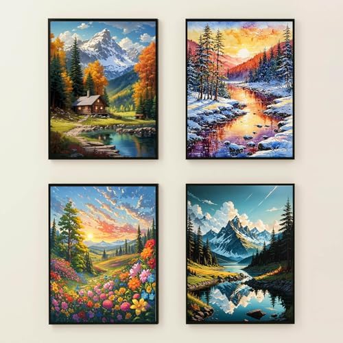 Lovepefe Mountain Paint by Numbers Kit for Adults and Kids Beginner 4 Pack Mountain Forest Adult Paint by Number Kits On Canvas DIY Oil Painting Kits for Gift Wall Decor 12x16 Inch - Image 2