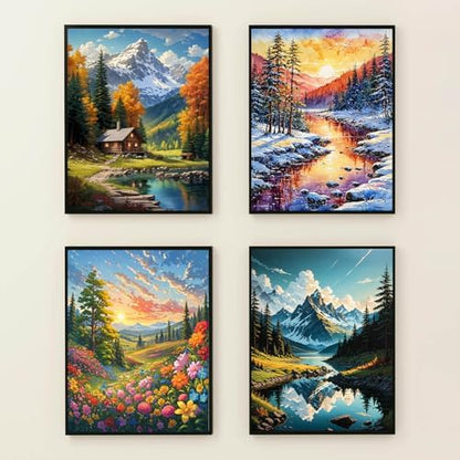 Lovepefe Mountain Paint by Numbers Kit for Adults and Kids Beginner 4 Pack Mountain Forest Adult Paint by Number Kits On Canvas DIY Oil Painting Kits for Gift Wall Decor 12x16 Inch - Image 2