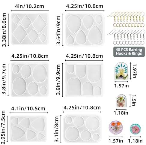 Roxjaejae 46 PCS Resin Earring Molds Silicone Kit, Resin Jewelry Making Kit with Built-in Holes for Earrings, Necklace, Pendants, Keychains - Image 4