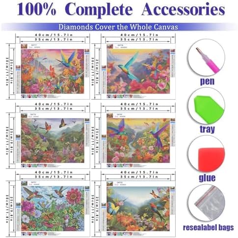 DOTSOPS 6 Pcs Flowers Bird Diamond Painting Kits Art Adults Painting Kits - Image 2