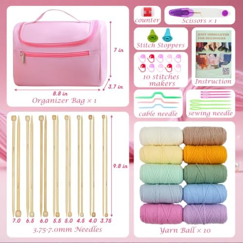 Lewhoo Knitting kit for Beginners, Complete Knitting kit for Adult with Bag - Image 6