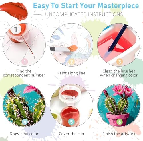 Mrnsiet Paint by Number for Adults Beginners, Easy Cactus Paint by Numbers Kits on Canvas, DIY Cactus Oil Painting Kits Adults' Paint-by-Number Kits for Home Wall Decor 16x20 Inch - Image 7