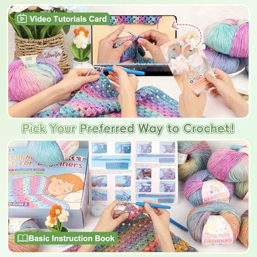 Aeelike Crochet Blanket Kit for Beginners, Easy Blanket Crochet Kits, Green - Image 4