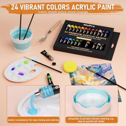 Nicpro 68PCS Acrylic Paint Canvas Set for Adults with 24 Paint for Beginner - Image 4
