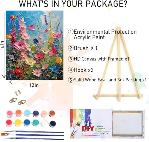 MIRCVSH Wild Flowers Paint by Numbers Kit for Adults Framed,Paint by Number for Adults,Floral Adults' Paint-by-Number Kits on Canvas with Wooden Easel for Home Wall Decor 12X16 Inch - Image 2