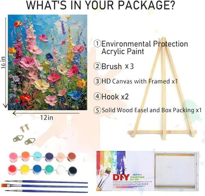 MIRCVSH Wild Flowers Paint by Numbers Kit for Adults Framed,Paint by Number for Adults,Floral Adults' Paint-by-Number Kits on Canvas with Wooden Easel for Home Wall Decor 12X16 Inch - Image 2
