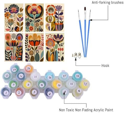 Clendo 6 Packs Floral Paint by Numbers Kit for Adults, Easy Flowers Paint by Number for Adults Beginner, DIY Painting by Numbers Canvas for Home Decor 8 x 12 Inch（Without Frame） - Image 7