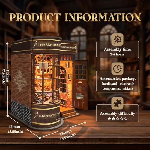 DIY Magic Book Nook Kit - 3D Wooden Puzzles for Adults and Teens,Bookshelf Decor DIY Miniature Dollhouse Kit with Led Light,Gifts for Family Friends -Magic Wand Store - Image 2