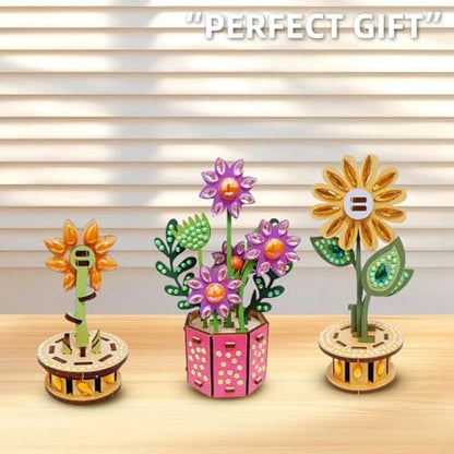 3D Wooden Flower DIY Kit with Sparkling Diamonds Layered Wood Crafts for Adults and Teens Home Decor Creative Building Project Unique Ornament Gift - Image 4