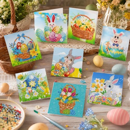 8PCS Easter Egg Rabbit DIY Greeting Card Kits with Envelopes Diamond Art Greeting Cards Diamond Art Cards Kits for Adults DIY Crafts Family Friend Gifts - Image 3