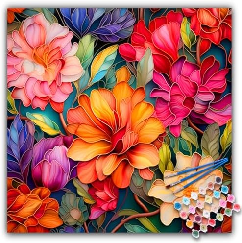 Camocin Paint by Numbers Kit for Adults Beginner, Flowers Bloom, 16x16 Inch by CamocinDIYKit