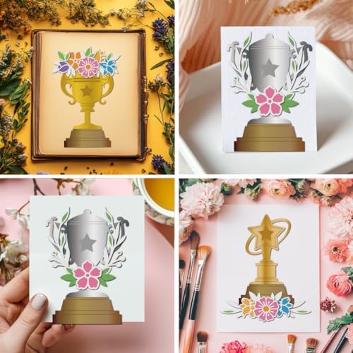 MAYJOYDIY Trophy Flower Metal Cutting Dies for Card Making Flower Leaf Star Trophy Embossing Die Cut Stencils Star Trophy Carbon Steel Die Cutting for Scrapbooking Party Photo Album DIY Paper Crafts - Image 5