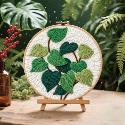 BEUNITONE Punch Needle Kit for Adults Beginners, Easy Vines and Leaves Needlepoint Crafts Kit for Adults, Complete Embroidery Starter Kit with Pre-Print Pattern and Hoop for Home Decor 7.9"x7.9" - Image 4