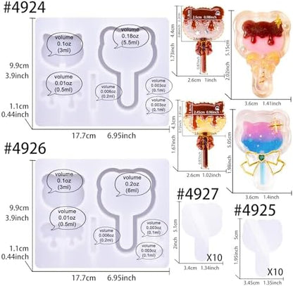 Resin Shaker Molds Lolipop Kitty and Bear Kits Set with Matching Films - Image 2