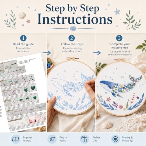Louise Maelys Embroidery Kit for Beginners, Whale Ocean Needlepoint Kit - Image 2