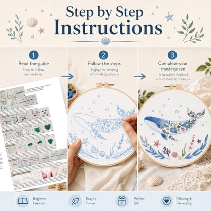 Louise Maelys Embroidery Kit for Beginners, Whale Ocean Needlepoint Kit - Image 2