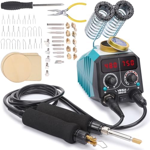 YIHUA 939D-VII Pyrography Tool Wood Burning Pen Kit (Entry) Station 2-in-1 Solid-Point 200~480°C (with Temp Display)/Wire-Nib 250~750°C bundles with YIHUA Solid-Point Pen Tip Converter Set 5PCS - Image 2