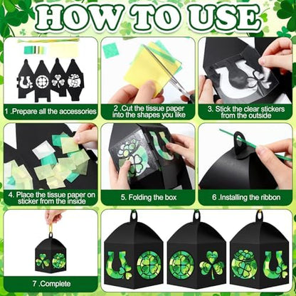 Maitys 16 Sets St Patricks Day Paper Lantern Craft Kit for Adults, Fun Irish Clover Horseshoe DIY Lanterns with Tissue Paper Glue Shamrock Lucky Handcrafts for Home Activities Ornaments Decoration - Image 6