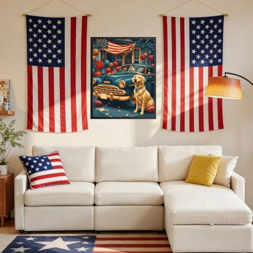 RICUVED Dog Paint by Numbers for Adults, Independence Day Paint by Numbers Kit for Adults Beginners, Flag DIY Acrylic Car Oil Painting on Canvas Easy for Gift Home Wall Decor 16x20 Inch - Image 3