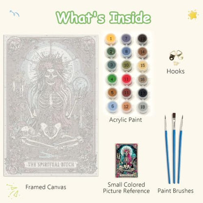 Spandrel Paint by Number Kits for Adults Witch Tarot, The Spiritual Bitch Skeleton Paint by Number Kits on Canvas, DIY Acrylic Oil Gothic Painting by Numbers Gitfs for Home Wall Decor, 8x12in - Image 6