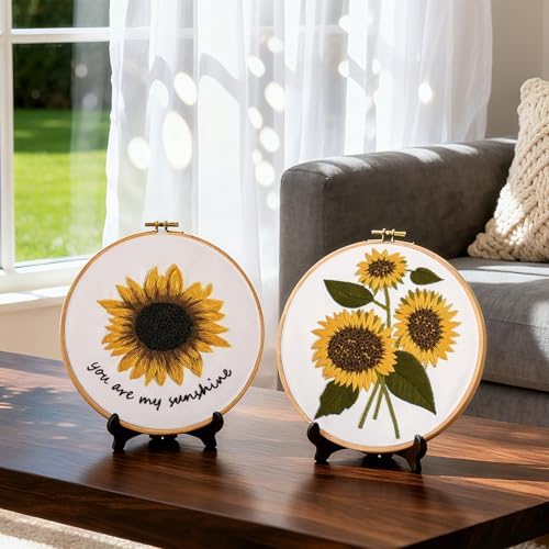 Sunflower Embroidery Kits for Beginners Adults, Floral Hand Embroidery Set Needlepoint Kits, Stamped Cross Stitch Kits for Beginners Adults, 2 Embroidery Hoops, Fabric, Thread(Attached Video Tutorial) - Image 7