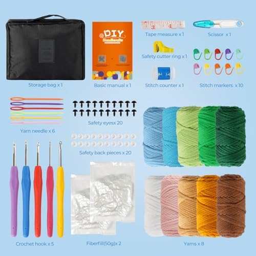 iptek Crochet Kit for Beginners Adults，Crochet Yarn for Beginners, 10colors Total Crochet Yarn Kits with Easy-to -See Stitches，Includes Basic Stitch Guide and extensive amigurumi Video tutorials. - Image 2