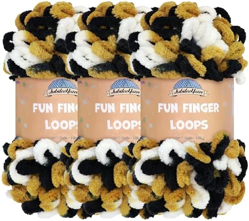 JubileeYarn Fun Finger Loops Yarn - Black Gold White - 3 Skeins by BambooMN