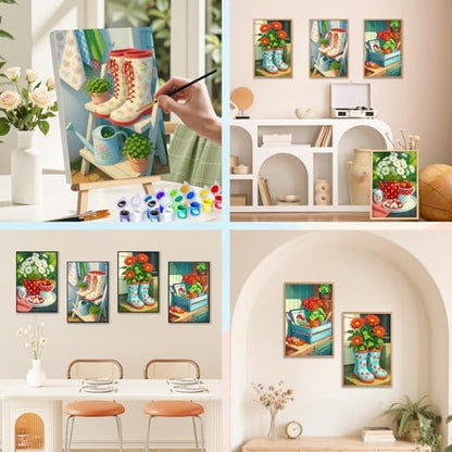 Camocin 4 Pack Framed Paint by Numbers Kit for Adults with Wooden Easel - Image 7