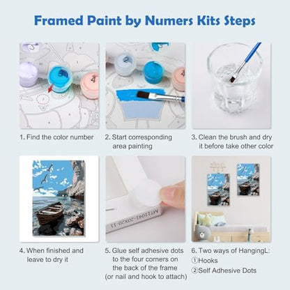 MOGTAA Paint by Numbers Kit for Adults with Frame, Lake Landscape Paint by Number Canvas, Birds Paint by Numbers with Easel, DIY Ship Oil Painting Kit for Home Wall Decor 8 x 12 Inch - Image 6