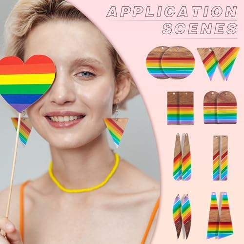 Elecrelive 8 Pairs Stripe Wood Earring Pendants Resin Wood Charms with Ear Hooks Triangle Rectangle Leaf Dangle Earring Making Starter Kit for Jewelry Craft Making - Image 4