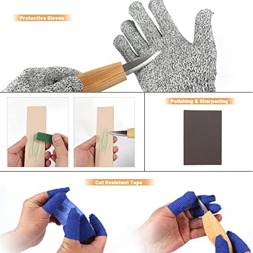 Wood Carving Kit 26pcs Wood Carving Tools Set with Wood Carving Knives Detail Knives Blocks Gloves Whittling Kit for Beginners Adults Kids Woodworking Tools for Spoon Bowl Kuksa Cup - Image 5