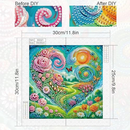 jinglinhh Heart Scenery Butterfly Rose Daisy Flowers Special Shaped DIY Diamond Art Painting Kit for Adults Beginners, Partial Drill Crystal Rhinestone Gem Art Craft Home Wall Decor 30x30cm - Image 2