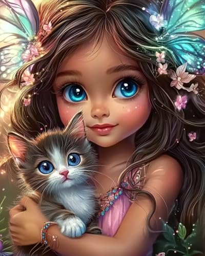 DIY Paint by Numbers for Adults African America Girl Painting Acrylic Paint Digital Oil Painting Little Girl and Cat Painting Kits Black History Canvas Art Bedroom Decor 16x20 Inch（Without Frame ） - Image 4