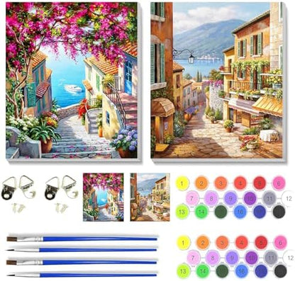VIGEGU 2 Pack Cityscape Paint by Numbers Kit for Adults with Framed, Landscape Paint by Number DIY Adult Paint by Number Kits for Wall Decor 10x12in by VIGEGU