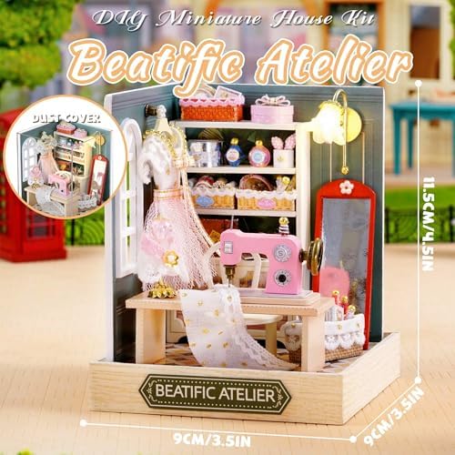 Kisoy Dollhouse Miniature with Furniture Kit, DIY 3D Wooden DIY House Kit with Dust Cover,Handmade Tiny House Toys for Teens Adults Gift (Beatific Atelier) - Image 2