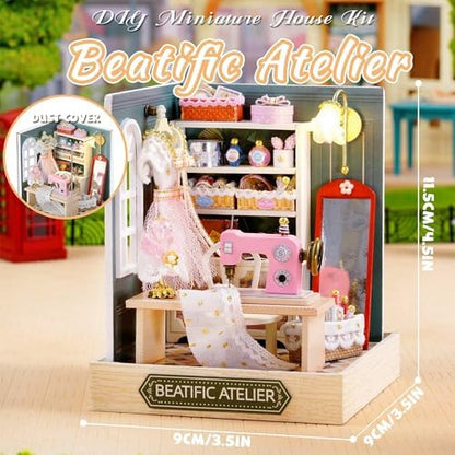 Kisoy Dollhouse Miniature with Furniture Kit, DIY 3D Wooden DIY House Kit with Dust Cover,Handmade Tiny House Toys for Teens Adults Gift (Beatific Atelier) - Image 2
